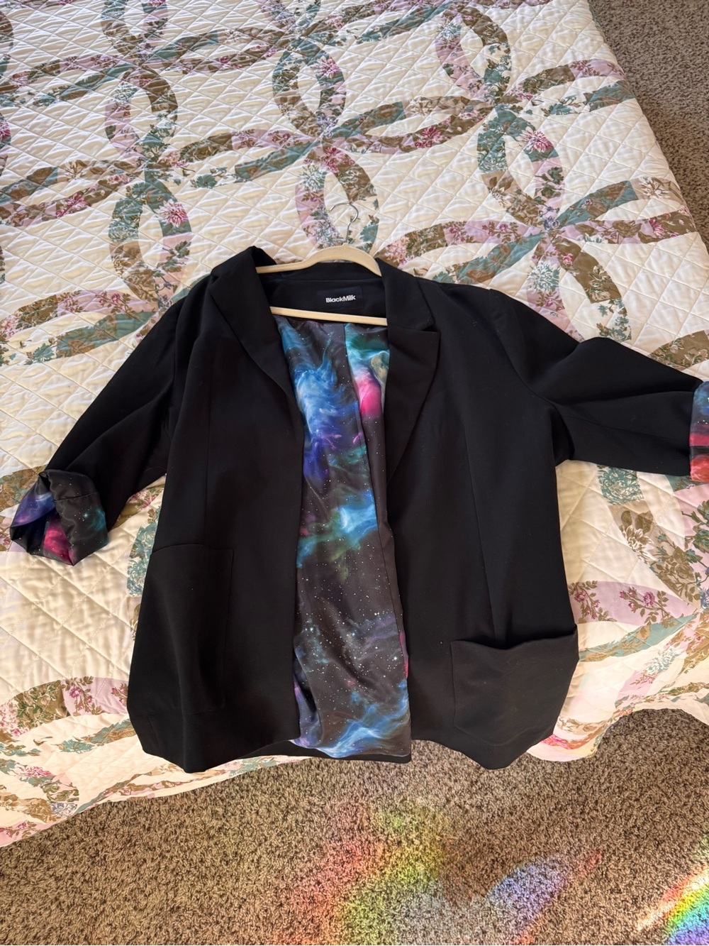 Blackmilk Black Open-Front Blazer with Galaxy Lining